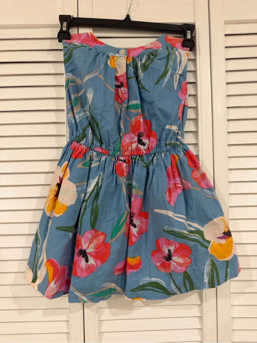Tea Collection Blue Floral Strapless Dress with Pink, Yellow and Green Accents.